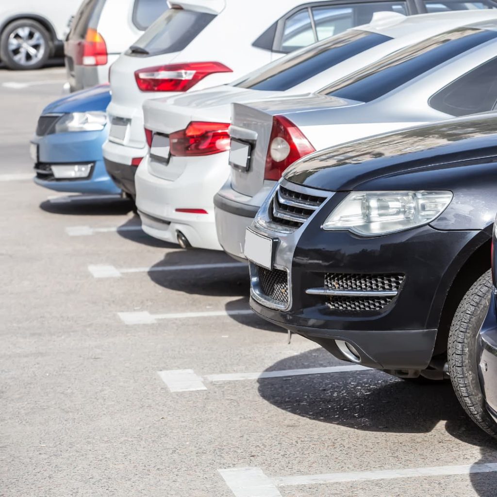 cars lined up in a parking lot